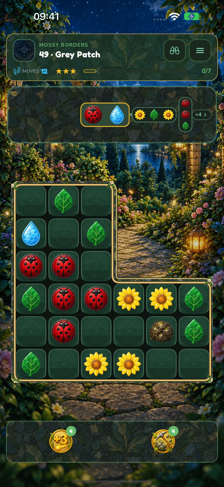 Garden Mosaic gameplay on an L-shaped board with colorful stones